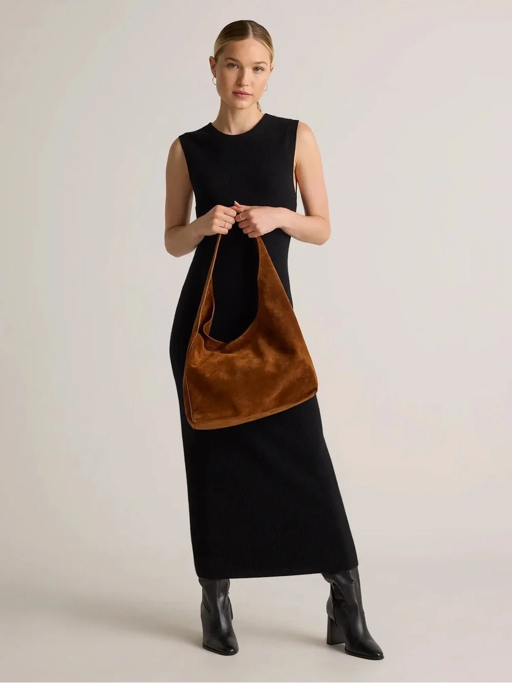 New Quince Italian Suede Slouchy Shoulder Bag - Whiskey $150